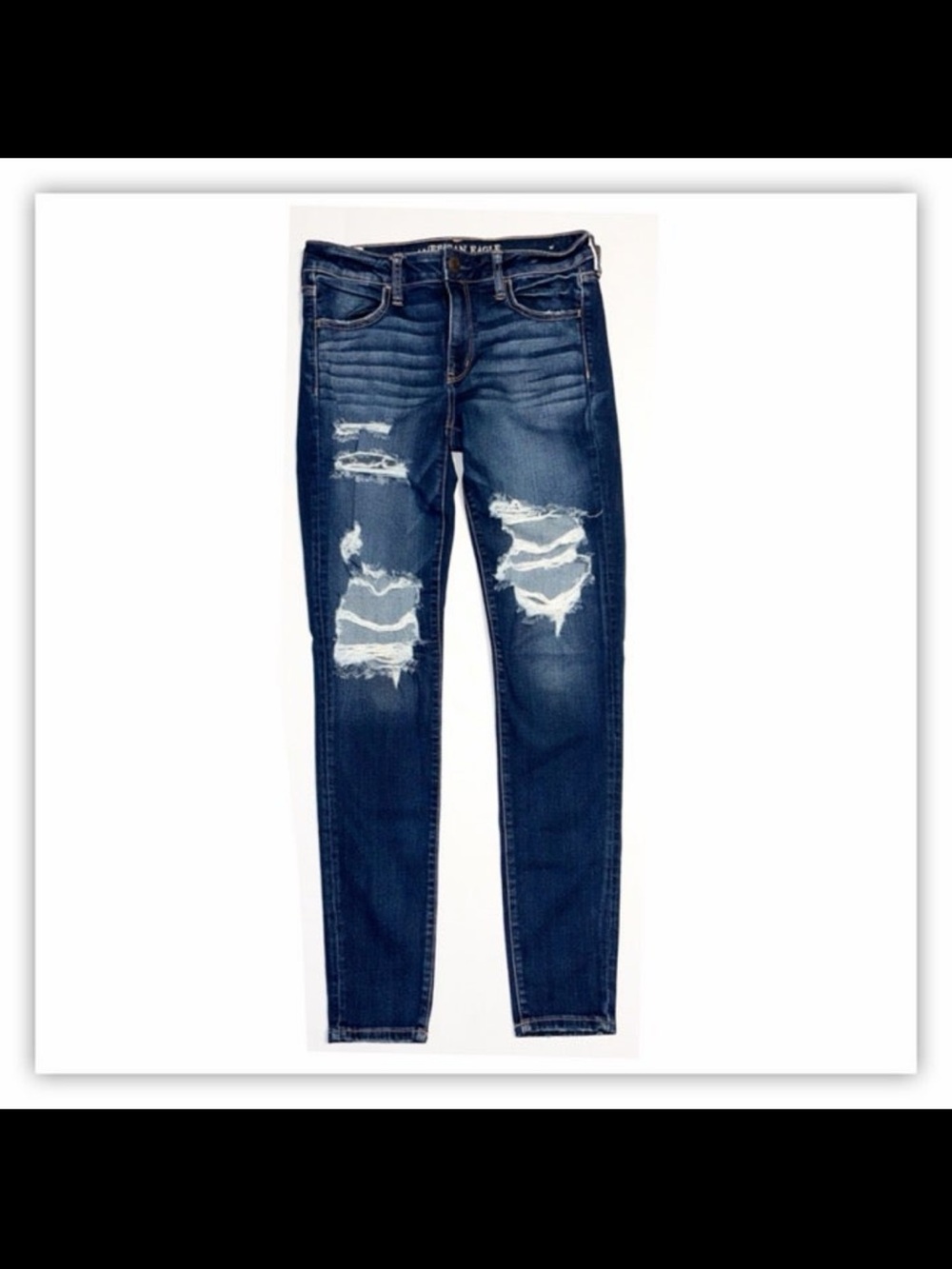 American Eagle Outfitters Dark Blue Distressed Skinny Jeggings Size 10 Long
